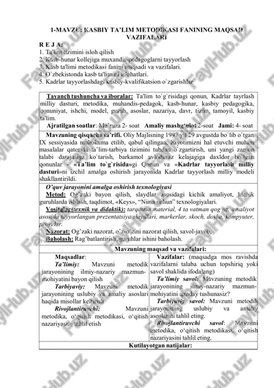 kasbiy ta’lim metodikasi fanining maqsad vazifalari — PDF