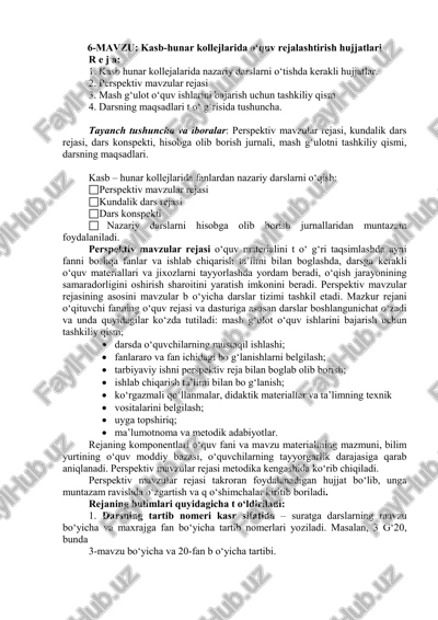 kasb-hunar kollejlarida o‘quv rejalashtirish hujjatlari — PDF