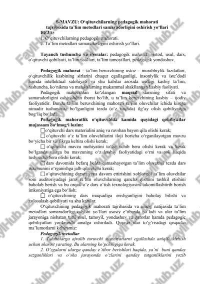 o‘qituvchilarning pedagogik mahorati tajribasida ta’lim metodlari samaradorligini oshirish yo‘llari — PDF