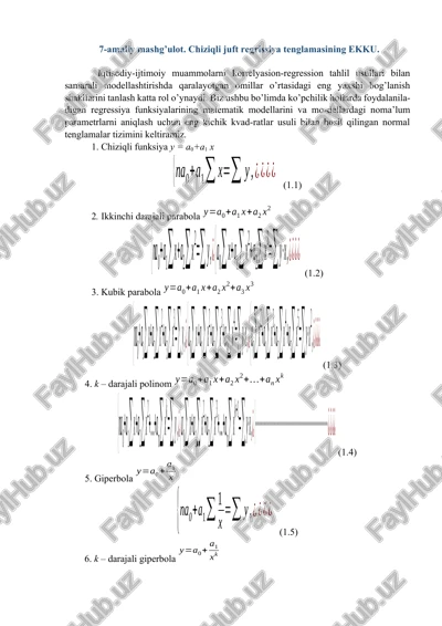 chiziqli juft regrissiya tenglamasi — DOCX