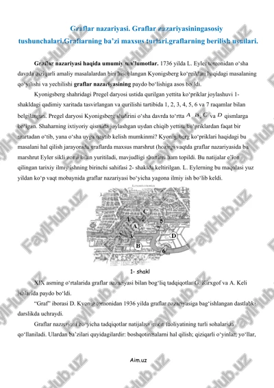 graflar nazariyasi. graflar nazariyasiningasosiy tushunchalari.graflarning ba’zi maxsus turlari.graflarning berilish usullari..docx — DOCX