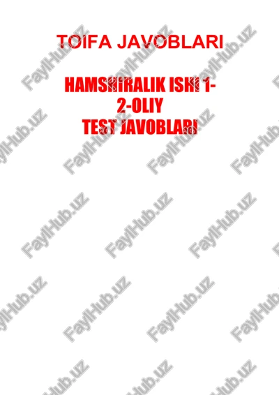 hamshiralik ishi 1-2-oliy toifa test savollari va javoblari argos test yangi — DOCX