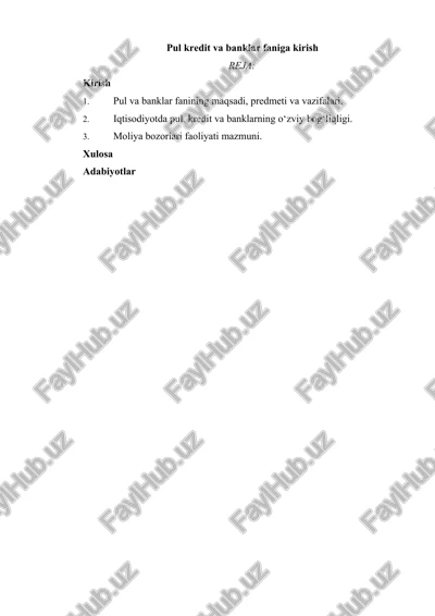 pul kredit va banklar faniga kirish — DOCX