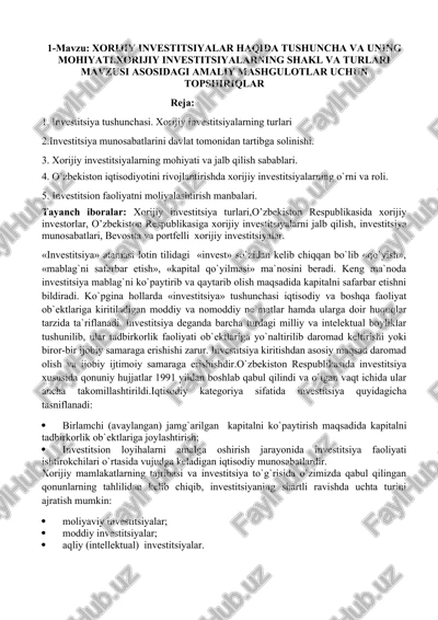xorijiy investitsiyalar haqida tushuncha va uning mohiyati — DOCX