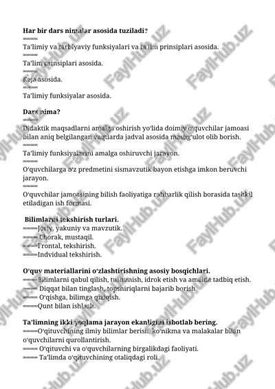 har bir dars nimalar asosida tuziladi? — DOCX