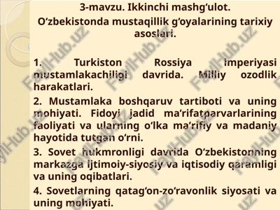 o‘zbekiston mustaqillik g‘oyasi tarixi — PPT