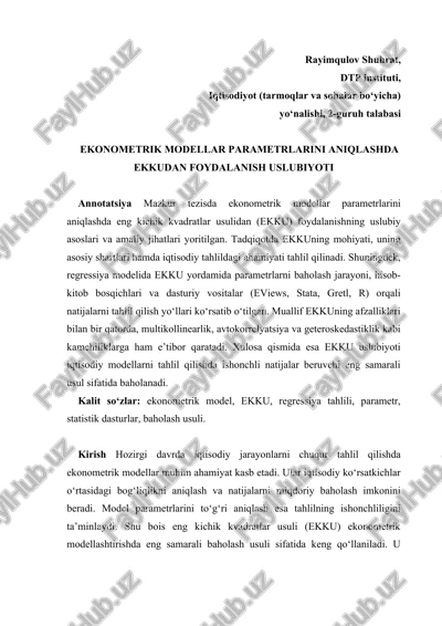 ekonometrik modellar parametrlarini aniqlashda ekkudan foydalanish uslubiyoti — DOCX