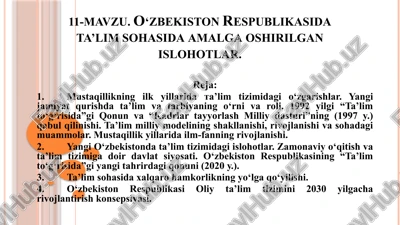 ta'lim sohasida amalga oshirilgan islohotlar — PPTX