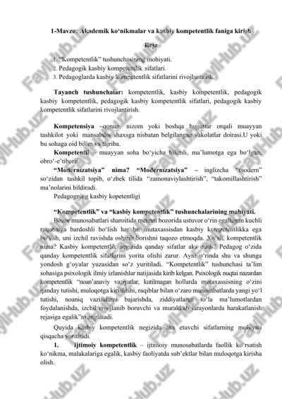 akademik ko‘nikmalar va kasbiy kompetentlik faniga kirish — DOCX