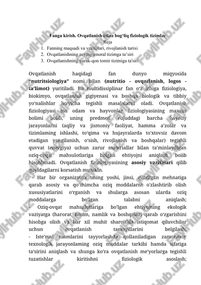 ovqatlanish fiziologiyasi — DOCX