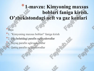 kimyoning maxsus boblari — PPTX
