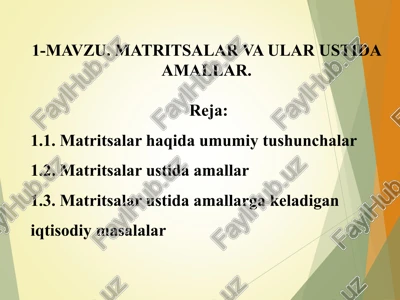 matritsalar va ular ustida amallar — PPT