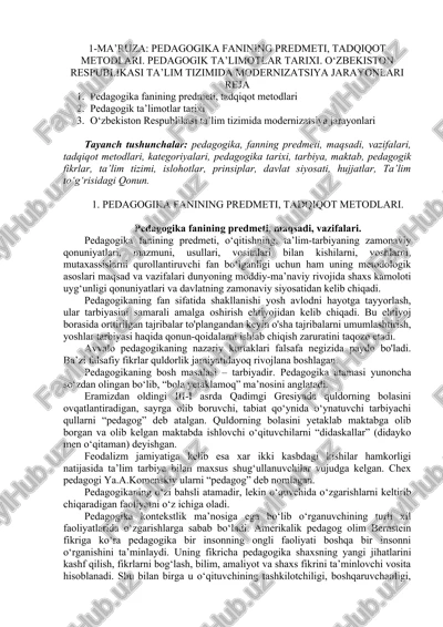 pedagogika fanining predmeti, tadqiqot metodlari — DOCX