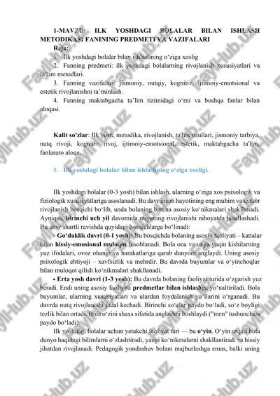ilk yoshdagi bolalar bilan ishlash metodikasi — DOCX