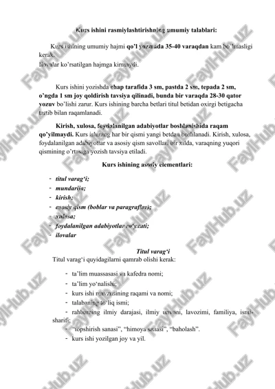 kurs ishini rasmiylashtirishning umumiy talablari — DOCX