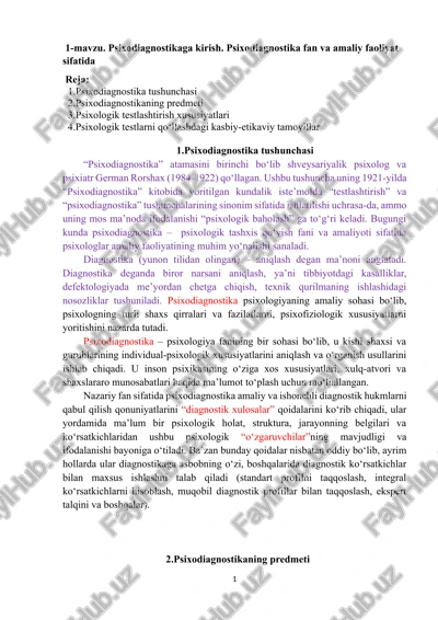 psixodiagnostika — DOCX