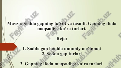 sodda gapning ta’rifi va tasnifi — PPTX