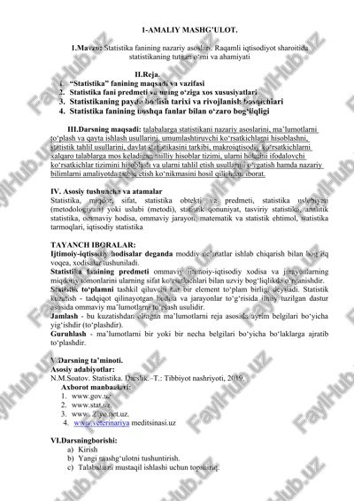 statistika fanining nazariy asoslari — DOCX