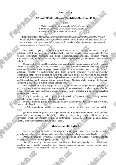 metall va metallmas materiallar — DOCX