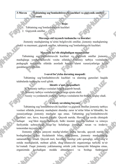 tabiatning sog‘lomlashtiruvchi kuchlari va gigiyenik omillar — DOCX