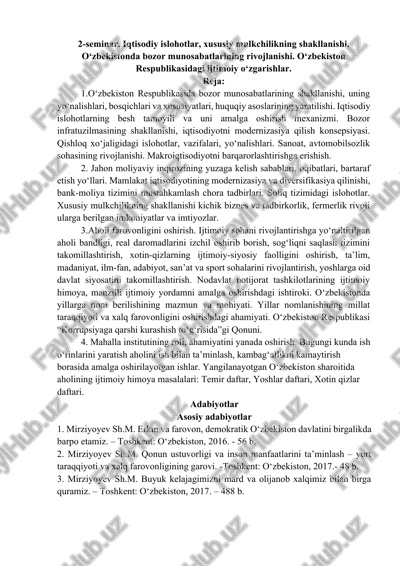 iqtisodiy islohotlar, xususiy mulkchilikning shakllanishi — DOCX