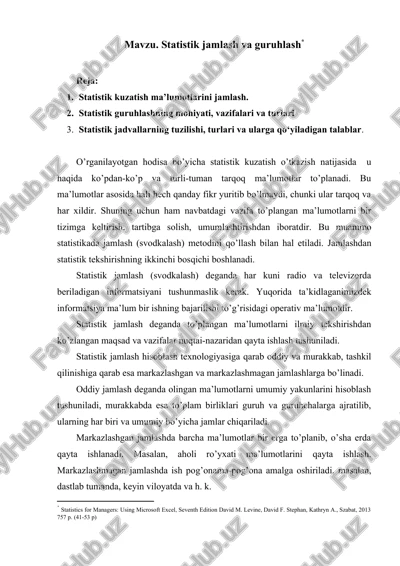 statistik jamlash va guruhlash — DOC