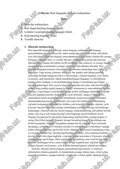 rim huquqida shaxslar tushunchasi — DOCX