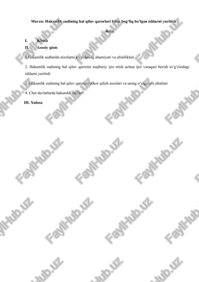 hakamlik sudlarining hal qilish — DOCX