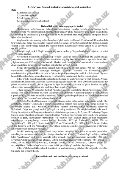ma’ruza. sakrash turlari texnikasini o‘rgatish metodikasi — DOCX