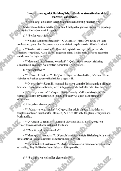 boshlang‘ich sinflardagi matematika kursi — DOC