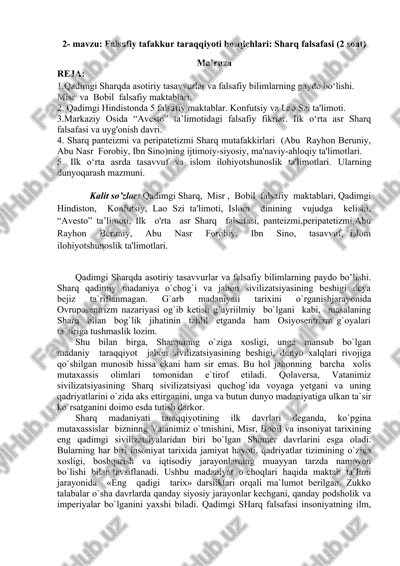 falsafiy tafakkur taraqqiyoti bosqichlari: sharq falsafasi — DOCX