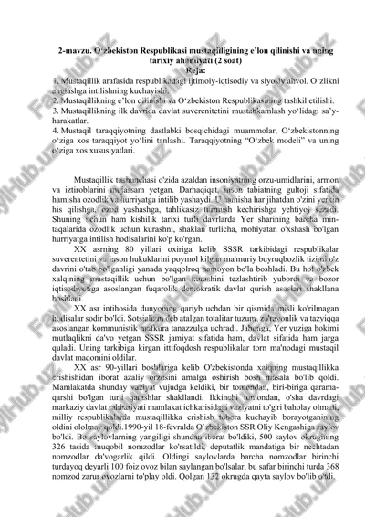 o‘zbekiston respublikasi mustaqilligining e’lon qilinishi va uning tarixiy ahamiyati — DOCX