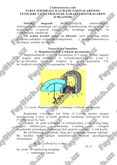 turli tizimdagi o‘lchash vositalarining tuzilishi va metrologik xarakteristikalarini o‘rganish — DOCX