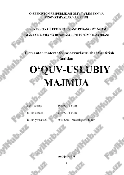 elementar matematik tasavvurlarni shakllantirish fanidan — DOC