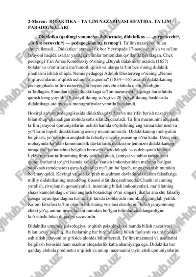 didaktika – ta`lim nazariyasi sifatida — DOC