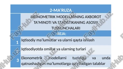 iqtisodiy ma’lumotlar va ularni qayta ishlash — PPTX