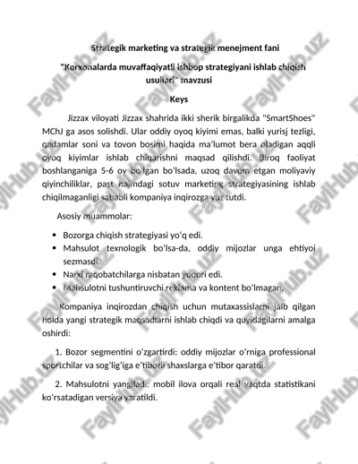 "korxonalarda muvaffaqiyatli ishbop strategiyani ishlab chiqish usullari" — DOCX