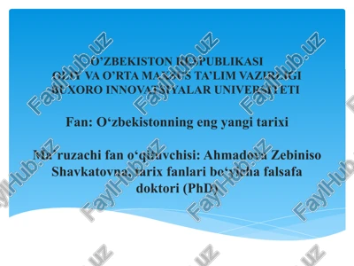 o‘zbekistonning eng yangi tarixi — PPTX