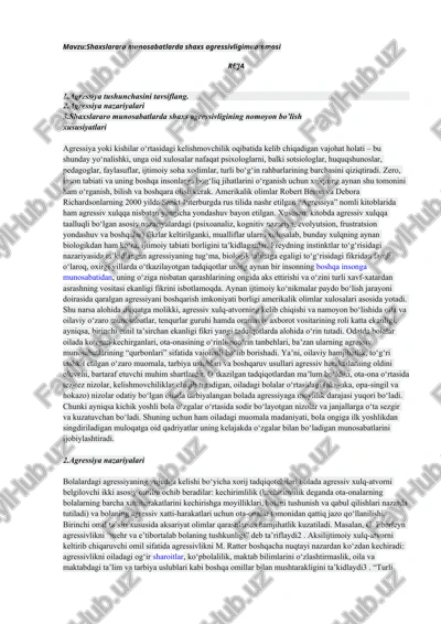 shaxslararo munosabatlarda shaxs agressivligimuammosi — DOCX