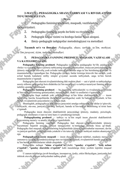 pedagogika shaxs tarbiyasi va rivojlanishi to‘gʻrisidagi fan — DOCX