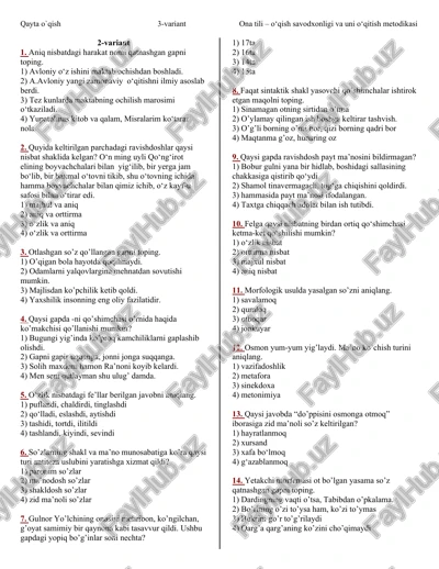 qayta o`qish 3-variant ona tili – o‘qish savodxonligi va uni o‘qitish metodikasi — DOCX