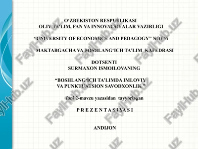 "boshlanch'ich ta'limda imloviy va punktuatsion savodxonlik" — PPTX