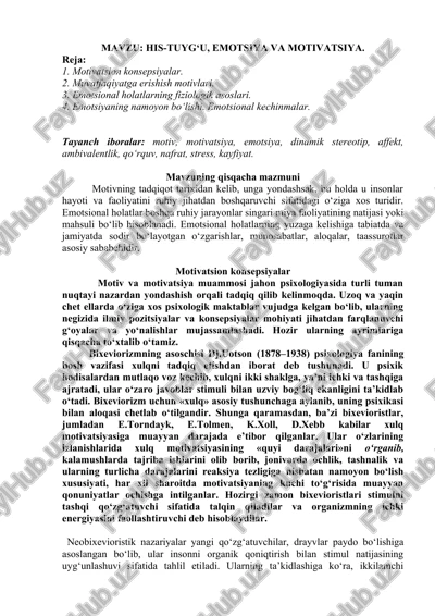 his-tuyg‘u, emotsiya va motivatsiya — DOCX