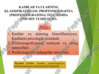 kasblar va ularning klassifikatsiyasi — PPTX