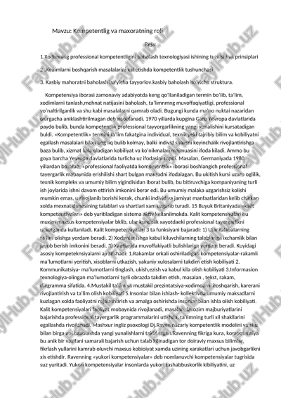 kompetentlik va maxoratning roli — DOCX