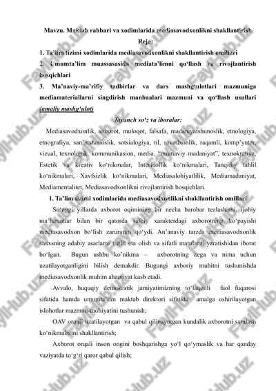 maktab rahbari va xodimlarida mediasavodxonlikni shakllantirish — DOC