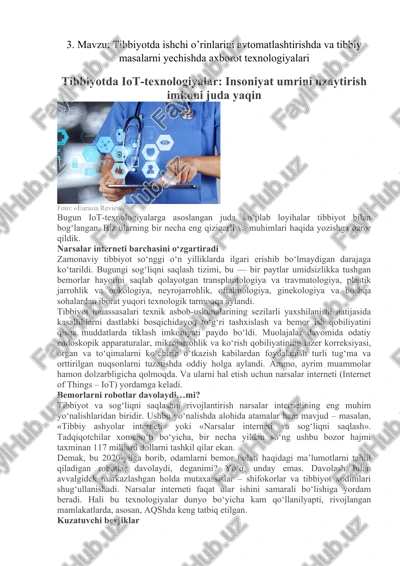 tibbiyotda iot-texnologiyalar — DOCX