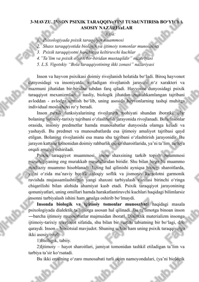 inson psixik taraqqiyotini tushuntirish bo‘yicha asosiy nazariyalar — DOCX