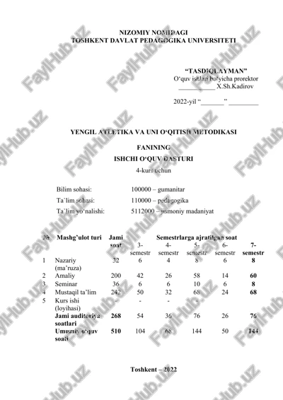 yengil atletika va uni o‘qitish metodikasi — DOC