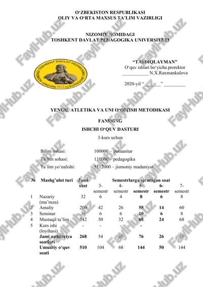 yengil atletika va uni o‘qitish metodikasi — DOC